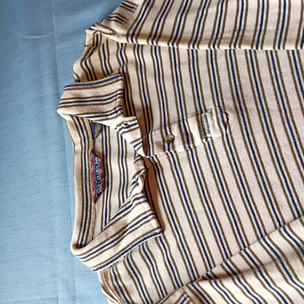 Old College Inn Striped Polo in Cream, Navy & Olive - Picture 5 of 10